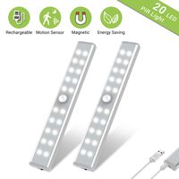 Wardrobe Light, OxyLED Motion Sensor Closet Lights, 20 LED Under Cabinet Lights, USB Rechargeable Stick-on Stairs Step Light Bar, LED Night Light, Safe Light with Magnetic Strip, 2-pack, T-02U