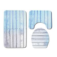3Pcs/Set Ultra Soft Indoor Modern Floor Carpet Anti-Slip Provides Protection Washable Anti Slip Ocean Pattern Bathroom Shower Curtain Toilet Cover Floor Mat Rug Blue