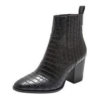 Cenglings Sexy Women Square Toe Snakeskin Print High Chunky Heel Pumps Zipper Ankle Boots Slip On Plus Size Party Shoes Black