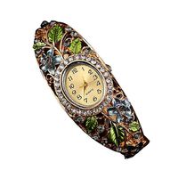 AmyDong Women Retro Diamond Bracelet Watch Women Bangle Crystal Flower Bracelet Quartz Watch Wristwatc (Gray)