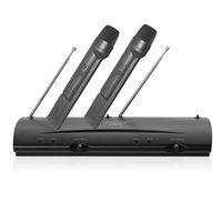Pyle Pro Dual Channel VHF Professional Wireless Microphone System Set with 2 Handheld Microphones, Receiver Base, 1/4'' Audio Connection Cable, Power Adapter - For Karaoke, PA, Public Event - PDWM2100