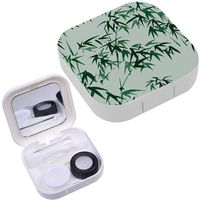 Portable Contact Lens Case Box Travel Kit Mirror + Bottle + Tweezers Container Holder [ Watercolor Bamboo Can ]
