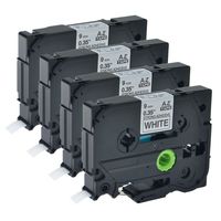 GREENCYCLE 4PK Extra Strength Adhesive Black on White Label Tape Compatible for Brother TZE-S221 TZ-S221 TZeS221,0.35 Inch,PT-P750W Labeling Maker