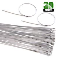 Keadic 30Pcs 14 Inches 304 Stainless Steel Zip Ties Exhaust Wrap Coated Locking, Metal Cable Zip Ties for Computer Wire Harness, Automotive Parts and more