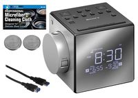 Sony ICF-C1PJ Alarm Clock with AM/FM Radio, Time Projection, Soothing Nature Sounds, Extendable Snooze, LED Display with Adjustable Brightness, USB Port and Built-in Calendar + Extra Batteries + Cable
