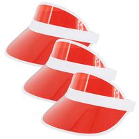 Rebecca Women Men Sun Visor Caps Transparent Colored Plastic Sun Hat Elastic Headband Solar Face Shield Hat Summer UV Protection Outdoor Sports Beach Cap 3 Red