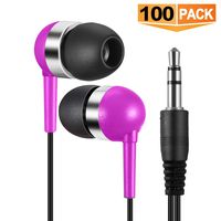 Bulk Earbuds Earphones Wholesale Headphones - Soundpretty 100 Pack of Earbuds for Classroom Students School Kids Computer Class Library Individually Bagged
