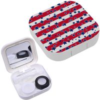 Portable Contact Lens Case Box Travel Kit Mirror + Bottle + Tweezers Container Holder [ American Patriotic Stars Stripes ]