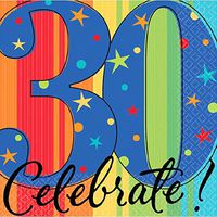 amscan A Year to Celebrate Theme 30" Must-Have Beverage Table Napkins, Multicolored, 5"x5"