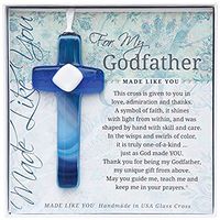 Grandparent Gifts for My Godfather Handmade Blue Glass Cross Size: 4 inches