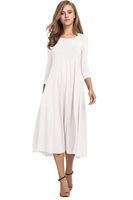 Hotouch Women's Floral Print Short Sleeve Pockets Empire Waist Pleated Long Maxi Dress (White L)