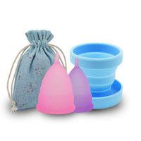 TIMKDLE Menstrual Cup 2Set of Large(Pink) and Small (Purple) with Foldable Sterilizing Cup Set-Carry Bag for Travel