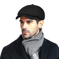 WETOO Men Wool Blend Newsboy Flat Cap Herringbone Pattern Winter Warm Thick Lining Newsboy Beret Irish Octagon Hats Black