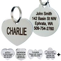 GoTags Stainless Steel Pet ID Tags, Personalized Dog Tags and Cat Tags, up to 8 Lines of Custom Text Engraved on Both Sides, in Bone, Round, Heart, Bow Tie, Flower, Star and More (Heart, Regular)