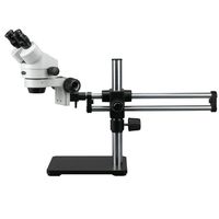 AmScope SM-5B Professional Binocular Stereo Zoom Microscope, WH10x Eyepieces, 7X-45X Magnification, 0.7X-4.5X Zoom Objective, Ambient Lighting, Ball-Bearing Double-Arm Boom Stand