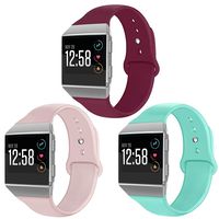 OenFoto Sport Bands Compatible Fit bit Ionic, Soft Silicone Wristband Replacement Watch Band Strap Accessory Bracelet for Fit bit Ionic Smart Watch,Sand Pink/Teal/Wine Red Small