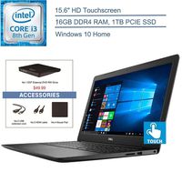 2020 Dell Inspiron 15 Laptop Computer, 15.6" Touchscreen, 8th Gen Intel Core i3-8145U Up to 3.9GHz (Beat i5-7200U), 16GB DDR4 RAM, 1TB PCIE SSD, Windows 10 + EST External DVD+ Accessories