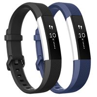 Tobfit Pack 2 Sport Bands Compatible with Fitbit Alta Bands/Alta HR/Ace, Soft TPU Replacement Wristbands with Metal Secure Buckle for Women Men (Black/Blue, Large)