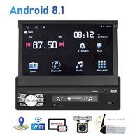Hikity Android 8.1 Car Stereo Single Din 7 Inch Flip Out Touch Screen Radio with SD Card/USB/AUX-in Port Supports FM Bluetooth WiFi GPS Navigation Mirror Link for Phone Android/iOS + Backup Camera