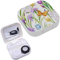 Portable Contact Lens Case Box Travel Kit Mirror + Bottle + Tweezers Container Holder [ Print Fabric ]