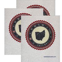 SWEDEdishcloths Swedish Dishcloth Set of 3 Each Swedish Dishcloth Badge Design - Ohio | Eco Friendly Cleaning Absorbent Cloth Eco Friendly Cleaning Wipes