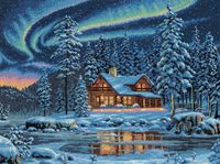 Dimensions Gold Collection Counted Cross Stitch Kit, Aurora Cabin, 16 Count Dove Grey Aida, 16'' x 12''
