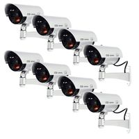 Masione 8 Pack Outdoor Fake/Dummy Security Camera w/Blinking Light (Silver) CCTV Surveillance