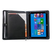 Leather Zippered Padfolio Case for New Surface Go, A4 Notepad,Black