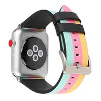 42mm Apple Watch Bands, Fashion Stripe Soft Genuine Leather Strap Silver Metal Buckle Compatible with Apple Watch Series 4/3/2/1 42mm Yellow Pink Green