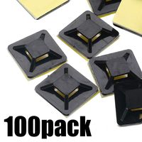 100pcs Self Adhesive Cable Tie Mounts Base Cord Holder Sel-Adhesive 20 x 20mm Zip Tie Adhesive Organizing Cable Cords for Home and Office, Black