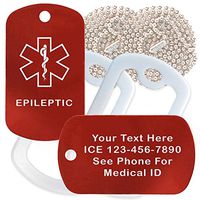 Custom 2 Pack - Epileptic Medical Alert ID Necklaces with Red Custom Tags, White Silencers, and 30'' USA Chains