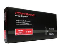 Powernail 18ga, 1/4" crown, Chisel Point Narrow Crown Staple. 1-1/4"L. 1 box of 5-1000ct packs.