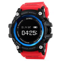 Tonnier Watch Men Sports Smart Watch Calorie Heart Rate Pedometer Remote Camera Bluetooth Digital SmartWatch with PU Band Red