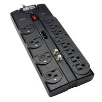 Tripp Lite 12 Outlet Surge Protector Power Strip, 8ft Cord, Right-Angle Plug, Tel/Modem/Coax Protection, RJ11, & $150,000 INSURANCE (TLP1208TELTV)