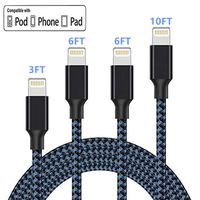 Kesown Phone Charger Cable 4Pack Nylon Braided Cord Compatible Phone XS X 8 8Plus 7Plus 7 6Plus 6s -Black&Blue(3/6/6/10ft)