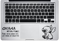 Die-Cut Decals Stickers Stitch Ohana Means Family Experiment 626 Lilo & Stitch for MacBook Laptop trackpad (3 inch, Black)