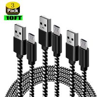 Micro USB Cable, AOSOK 3Pack 10ft(3m) Nylon Braided High Speed Micro USB Charging Cables Android Fast Charger Cord for Samsung, LG, Motorola, Nexus, HTC, Sony, Nokia, Android Devices (3Pack 10ft)