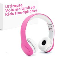 [Volume Limited] RICOV Kids Safety Foldable On-Ear Headphones with Mic, Volume Controlled at Max 93dB to Prevent Noise-induced Hearing Loss (NIHL), 40mm High Clarity Drivers, Wired Earbuds, Pink