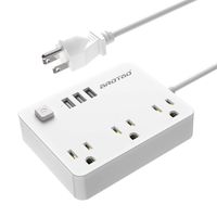 aROTaO 3-Outlet Power Strip Surge Protector with 3 Smart Charge USB Ports and 5ft Cord, Portable Switch Control Charging Station and Phone/Tablet Stand for Home, Office and Travel - White