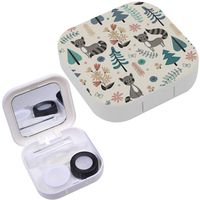 Portable Contact Lens Case Box Travel Kit Mirror + Bottle + Tweezers Container Holder [ Children Cute Raccoon ]