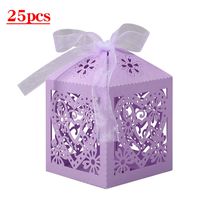 Lucky Monet 25/50/100PCS Love Heart Laser Cut Wedding Candy Gift Box Chocolate Box for Wedding Favor Birthday Party Bridal Shower with Ribbon (25pcs, Lavender)