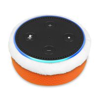 Fintie Protective Case for Amazon Echo Dot (fits All-New Echo Dot 2nd Generation) - Premium Vegan Leather Sleeve Cover Plush Lined Holder Stand, Orange
