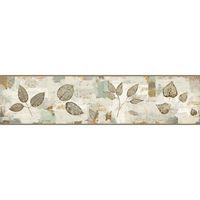 York Wallcoverings Pressed Leaves Border, Grey, Aqua