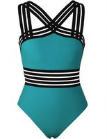 Hilor Women's One Piece Swimwear Front Crossover Swimsuits Hollow Bathing Suits Monokinis Bluebird Blue S/US4-6