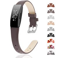 GVFM Band Compatible with Fitbit Inspire Bands/Inspire HR Band, Genuine Leather Slim Soft Strap Wristbands Accessories Replacement for Fitbit Inspire Fitness Tracker (S(5.5"-6.7"), Coffee)