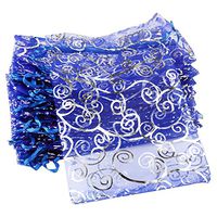 UHANGETH 100Pcs Organza Bags Jewelry Party Wedding Favor Drawstring Pouches Gift Bags (5x7, Silver-Blue)