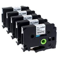 Label KINGDOM Compatible with Brother P Touch Label Maker Tape (TZ 231 TZe 231) Black on White, 0.47 Inch (12mm) x 8m (26.2Feet), 5 Pack