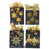 12-PACK Large "Glittering Gold" Glitter Christmas Gift Bags by FLOMO 10.5" x H:13" x G:5.5" Big Christmas Gift Wrapping Bags with All Over Glitter Classy Christmas