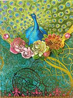 Punch Studio Gold Foil Gem Mini Pocket Notepad ~ Green Peacock Bed of Roses