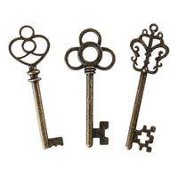 Mixed Set of 30 Skeleton Keys with Antique Style Bronze Brass Skeleton Castle Dungeon Pirate Keys for Birthday Party Favors, Mini Treasure Toy Gifts, Medieval Middle Ages Theme